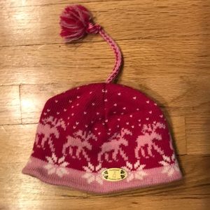Northland Woolens wool pink girls moose hat with tassel